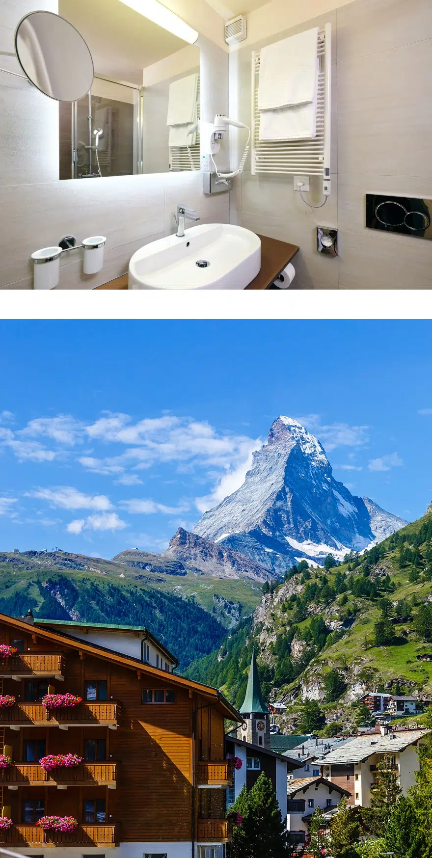 Blick auf das Matterhorn vom Doppelzimmer des Hotel Ambassador Zermatt